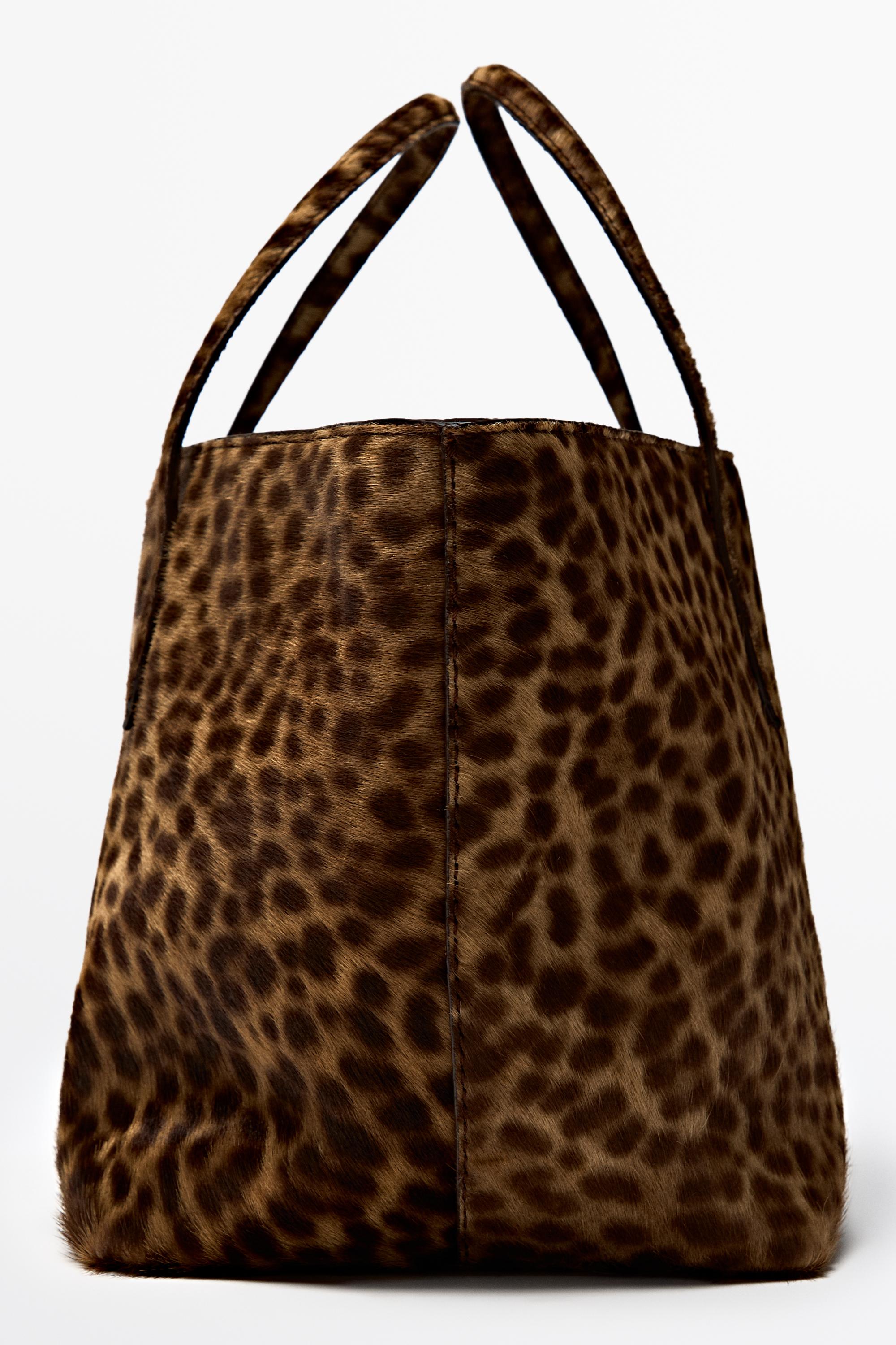 Large fur leather tote bag